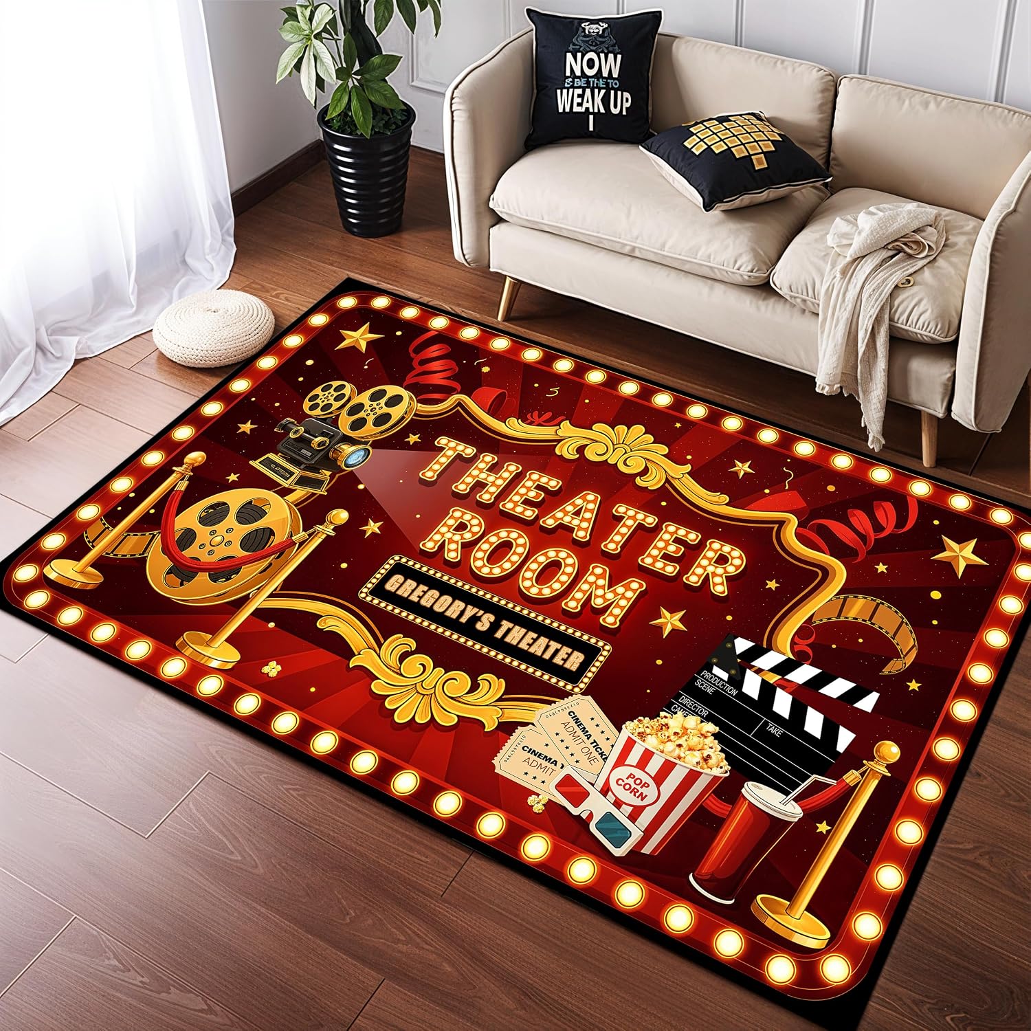 Home Cinema Experience - Tapis de cinéma personnalisé avec lettrage,